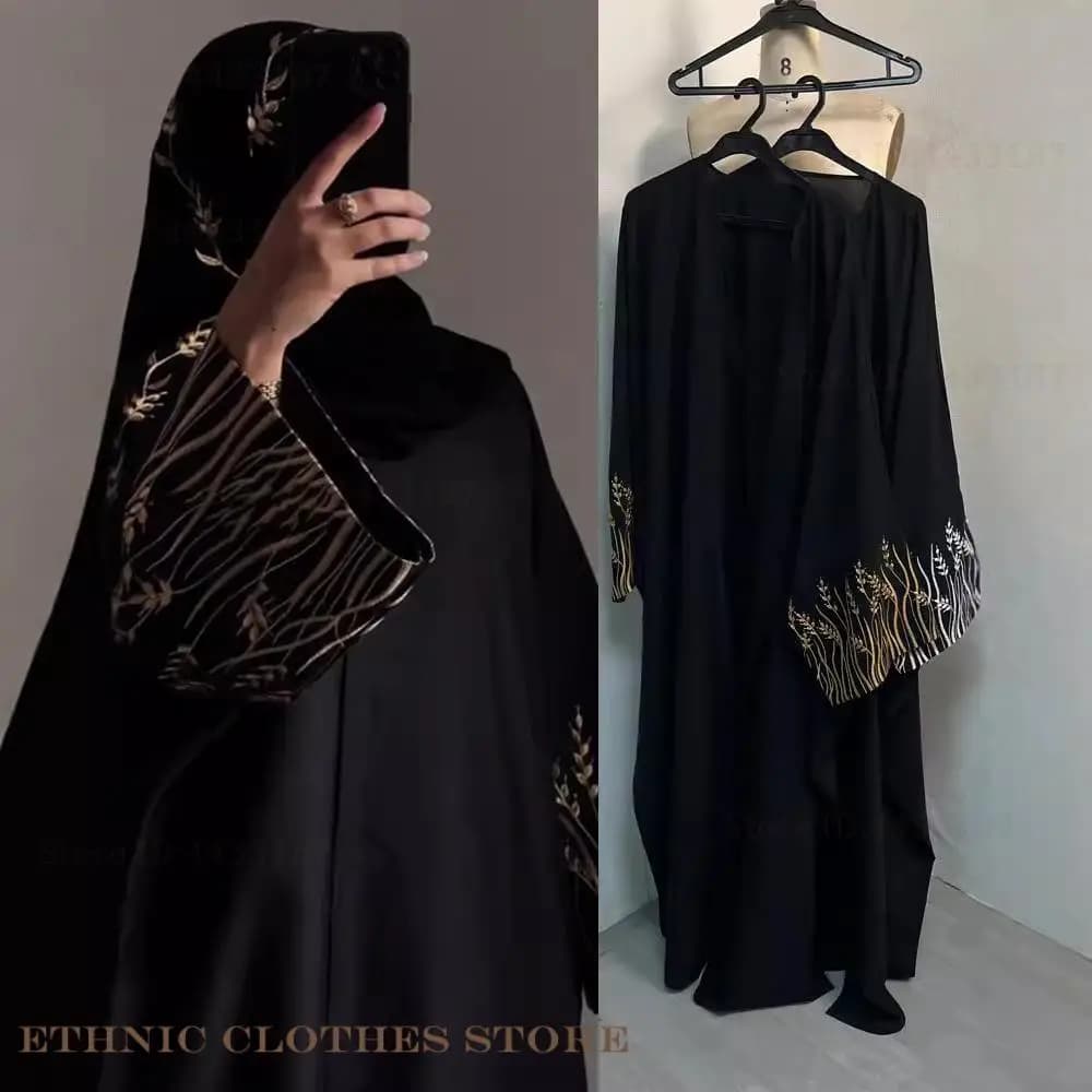 Women's Dress Muslim Elegant Embroidery Black Abaya Long Dress Dubai Luxury Eid Ramdan Prayer Dress Kebaya Kaftan Moroccan Dresses