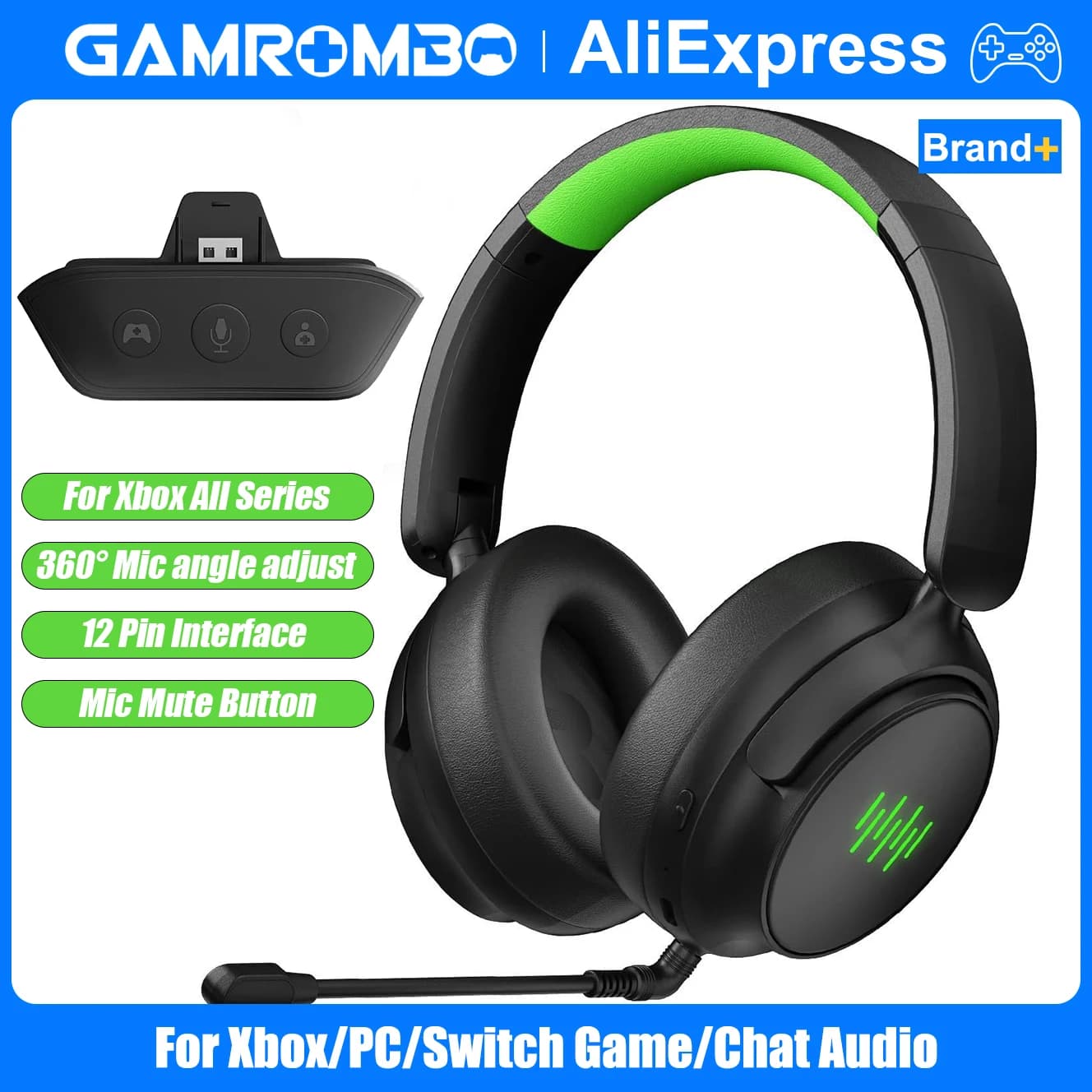 Wireless gaming headphones for Xbox/PC/Switch Game/Chat Audio, folding microphone, detachable, Plug & Play gaming headphones with 3D surround sound