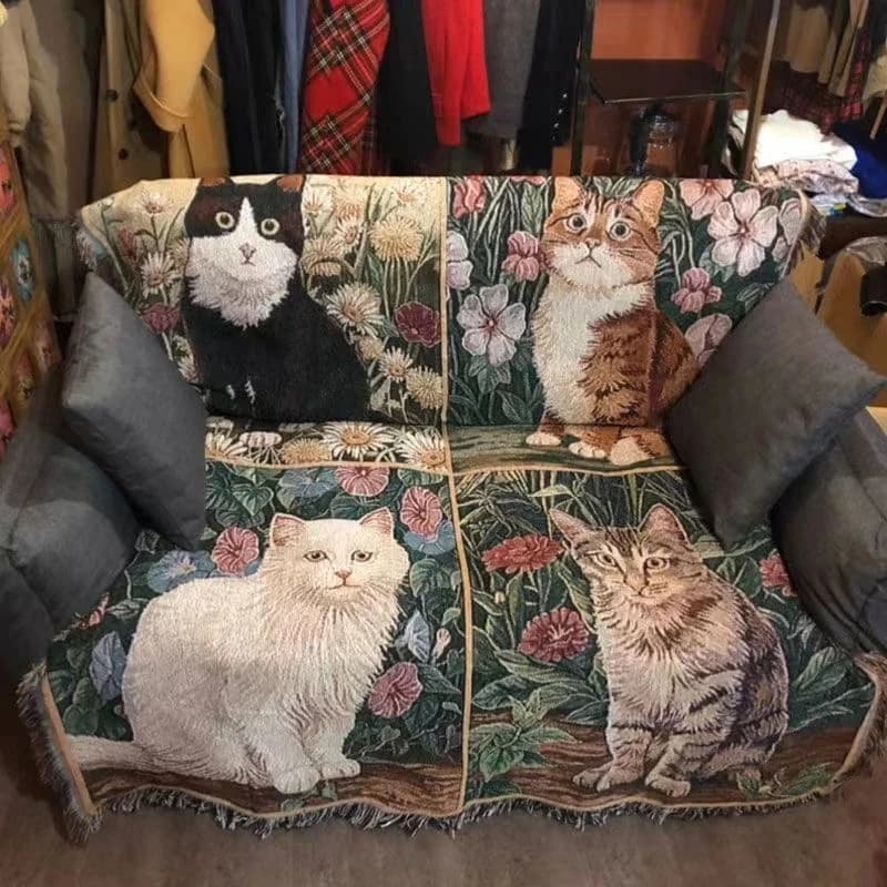 Copridivano Cat Sunflower coperta copriletto in tessuto lavorato a maglia asciugamano per divano tappetino completamente coperto arazzo decorazione della stanza coperta