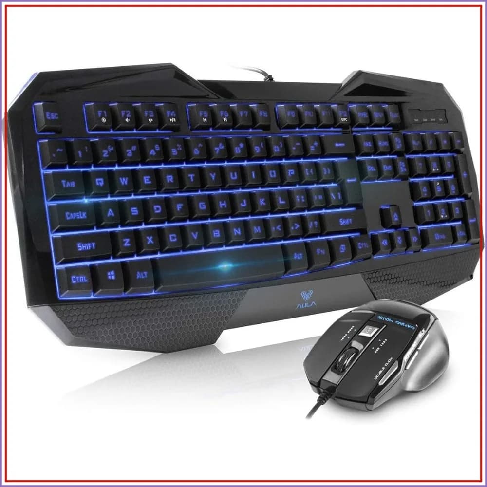 LED Backlit Gaming Keyboard & Mouse Combo, 104 Keys USB Wired, Ergonomic Wrist Rest for PC Gamers