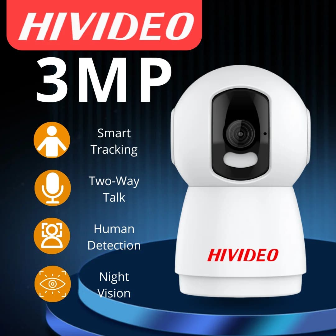 Telecamera di Sicurezza WiFi Hivideo 3MP per Interni, Monitor per Bambini, Visione Notturna a Colori IP65, Telecamera IP per Videosorveglianza