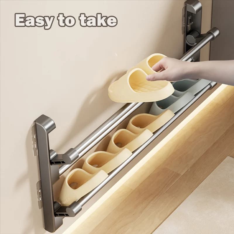 【Price-Drop!】Shoe Rack Bathroom Slipper Rack Wall-Mounted Non-Perforated Double-Layer Slipper Hanger Foldable Storage Rack