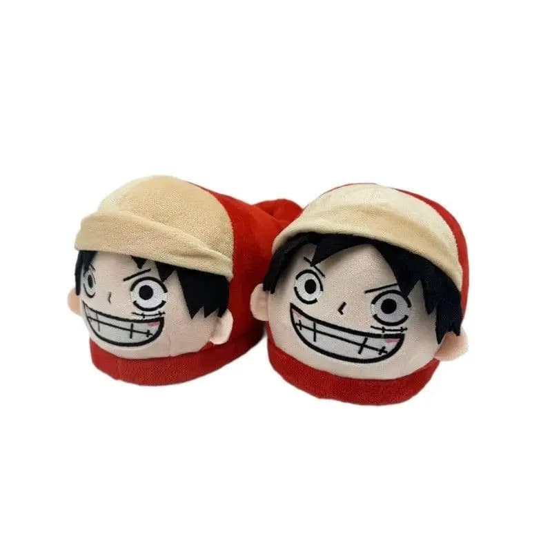 One Piece Luffy Plush Slippers Soft Fluffy Warm Winter Cute Cartoon House Shoes Anime Fans Collectible Footwear for Men Women