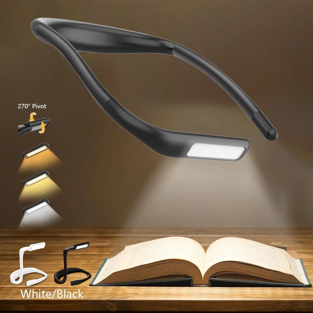 Reading lamp for eye protection, LED night light for neck, small portable table lamp with USB charging, double use to charge and connect