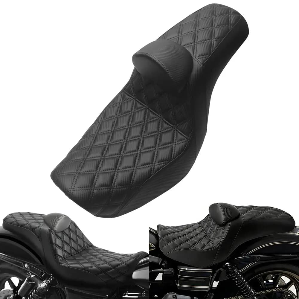 Sedile per pilota e passeggero con schienale imbottito per moto Harley Dyna Super Glide Low Rider Wide Glide Street Bob FXDF