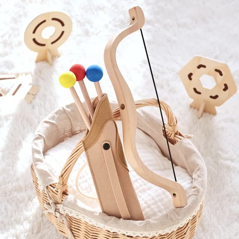 Set Arco e Frecce in Legno per Bambini, Giocattolo di Tiro con l'Arco per Bambini, Include 3 Frecce e 3 Bersagli, Giochi all'Aperto per Bambini