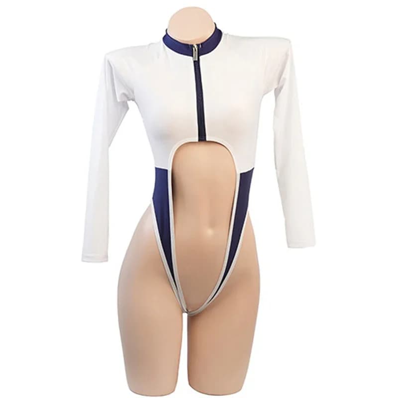 Brand New Anime Gioco Bambino Cheerleader Uniforme Blu E Bianco Temperamento Abbigliamento Donna Con Apertura Sul Cavallo Collant Costume Da Bagno Biancheria Intima