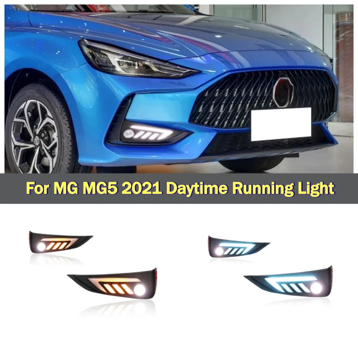 Luci Diurne a LED per MG MG5 2021-2023, Indicatori di Direzione Dinamici, Fari Fendinebbia Anteriori Modificati, Luci Notturne Blu 12V