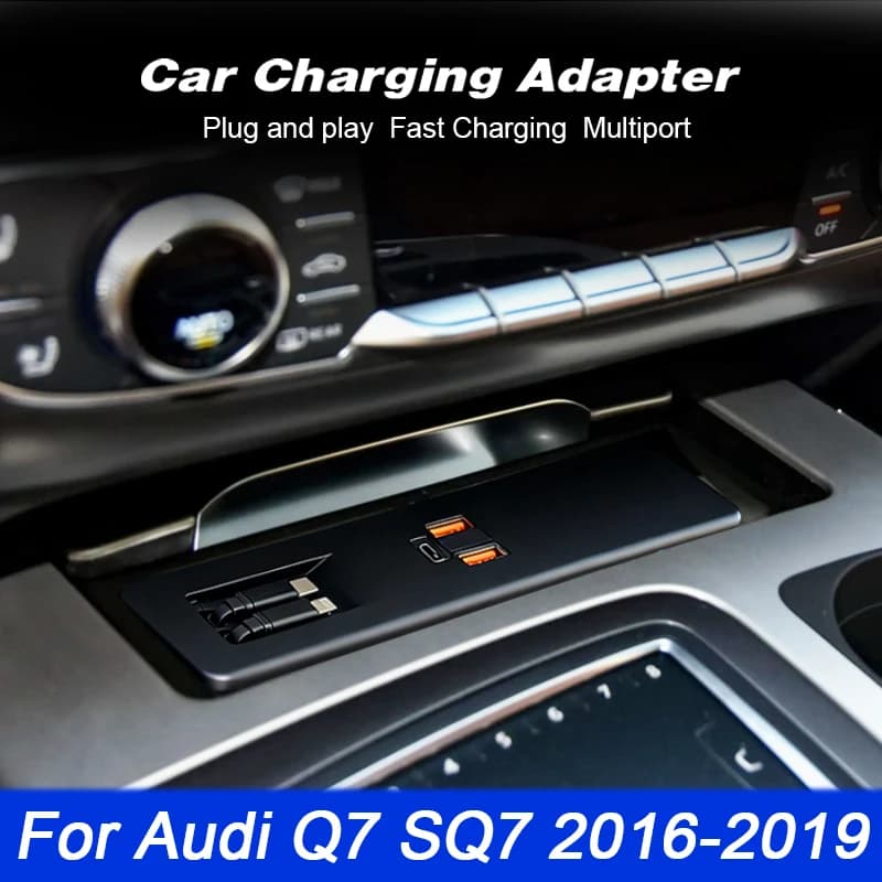 For Audi Q7 SQ7 2016-2019 Car Charger Telescopic charging cable Type-C USB Quick charging Splitter cigarette lighter for Samsung