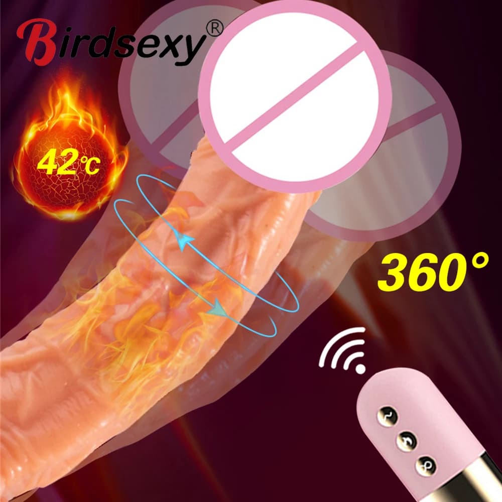 360 Ruota vibratore del dildo ricaricabile grande pene artificiale telescopico riscaldamento vibratori telecomandati del dildo del silicone per le donne