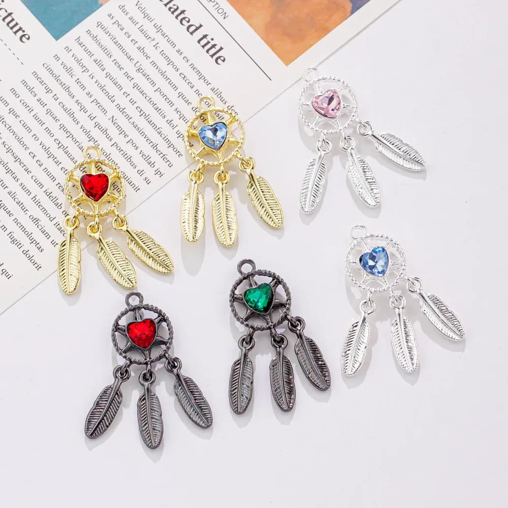 2pcs Alloy Feather Wind Dreamcatcher Charms Pendants for Women DIY Earrings Necklace Keychain Keyrings Jewelry Making Findings