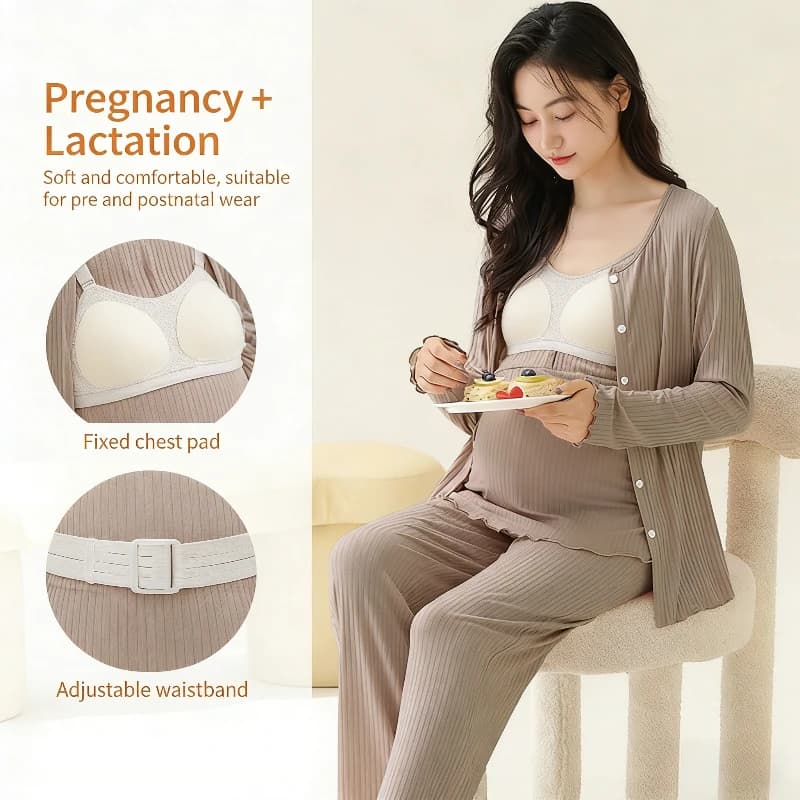 Set of 3 Pieces of Vestals for Food in Modal, Pigiama Post-Parto with Sinus Padding, Hospital Clothing for Parth and Pregnancy