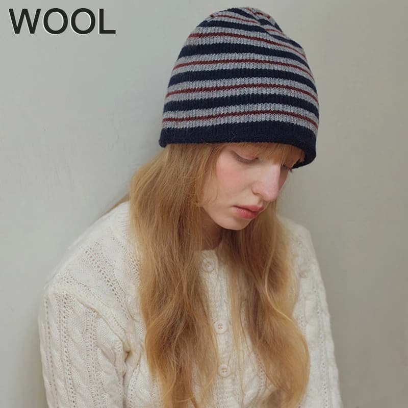 Moda unisex berretto a righe autunno inverno misto lana morbido caldo berretto lavorato a maglia donna zucchetto cappelli berretto da sci berretti a prova di freddo