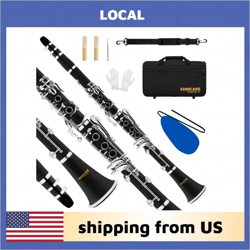 Clarinetto SONICAKE Local Bb Flat per Pratica, Placcato in Nichel/Argento con Borsa, Guanti e Accessori per la Pulizia, Spedizione dagli Stati Uniti