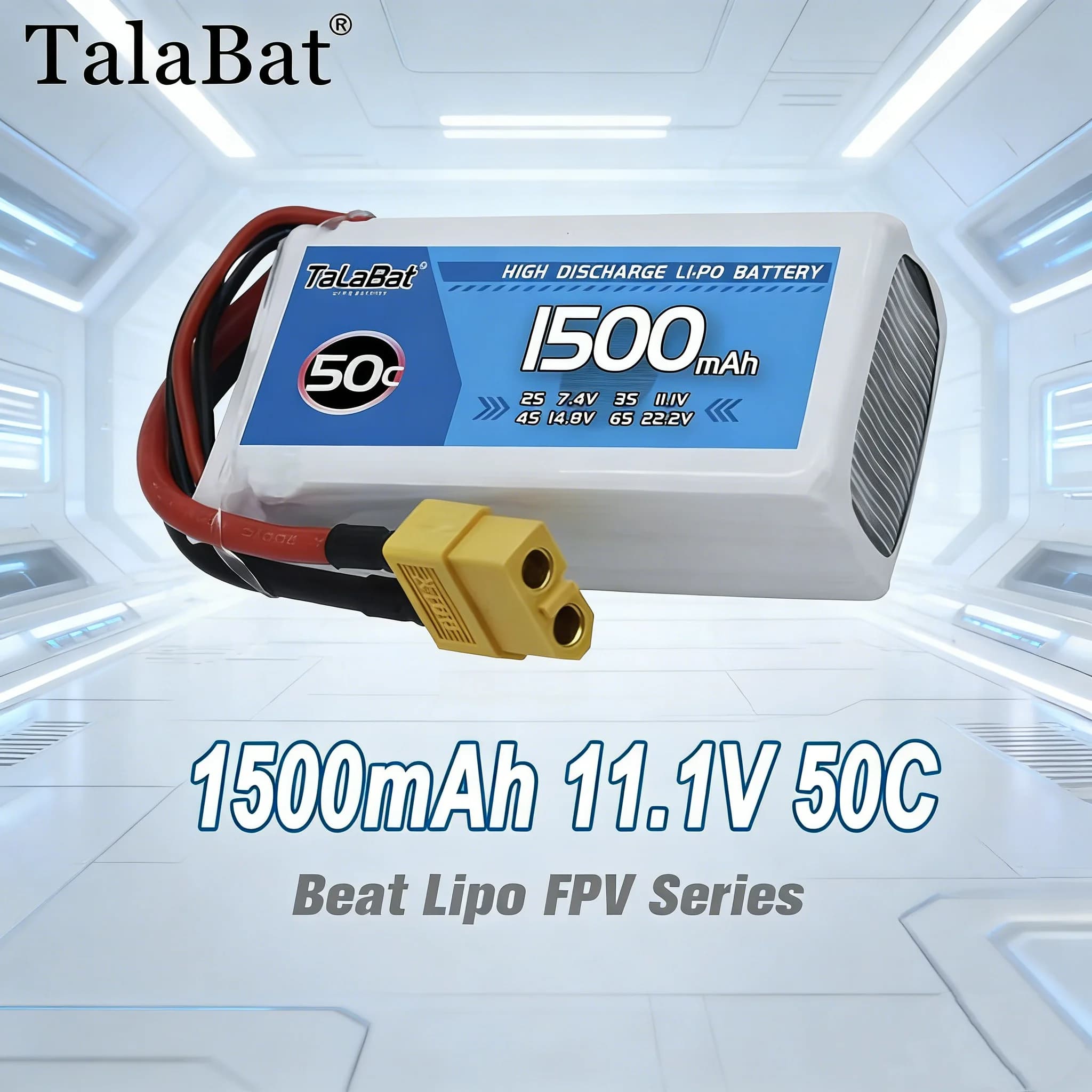 Batteria Lipo TalaBat 3s 11.1V 1500mAh 50C Ricaricabile per Elicotteri RC, Aerei, Auto, Barche e Modellini