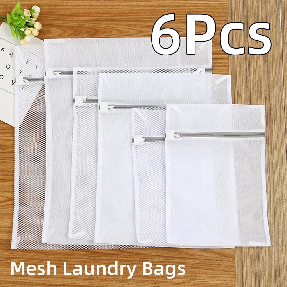 Set of 6 grey linen bags, set of fine and thick knitted washing bags for washing machine, durable clothing protective bags, delicate clothes