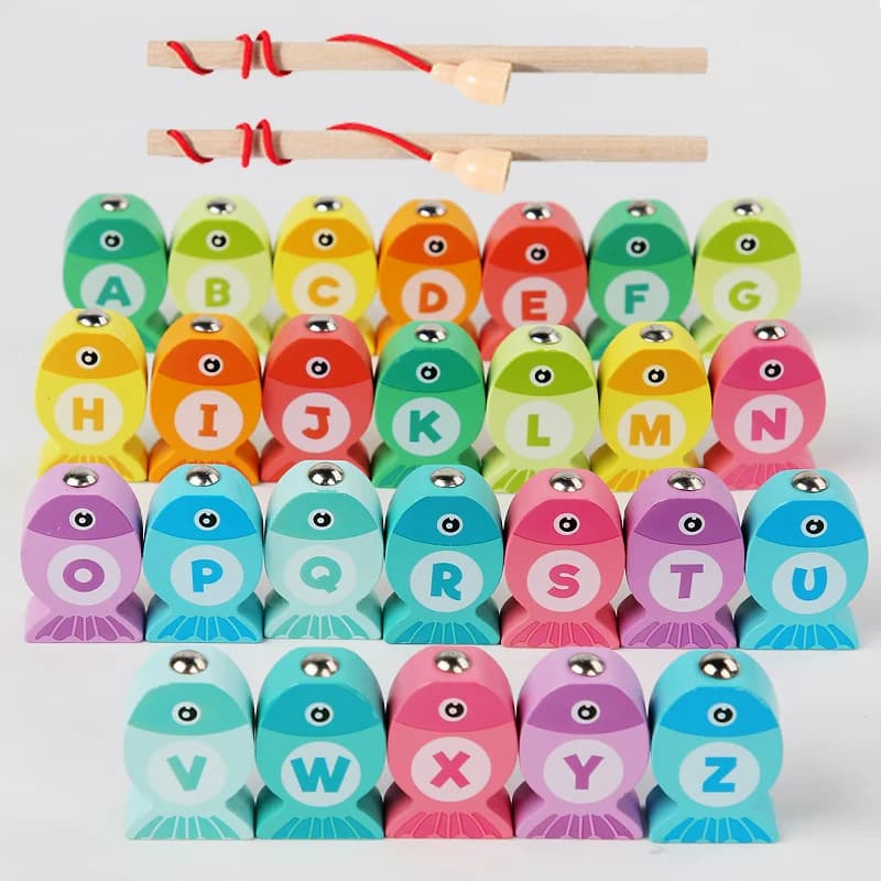 Gioco di pesca in legno per bambini Giocattoli Regali Educazione precoce Alfabeto Giocattoli cognitivi numerici Giochi interattivi per bambini Giocattoli per regali
