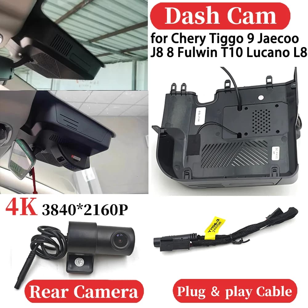 Per Chery Tiggo 9 Jaecoo J8 8 Fulwin T10 Lucano L8 HUD Auto 4K Wifi Videoregistratore DVR Dash Cam Cruscotto Telecamera Visione Notturna