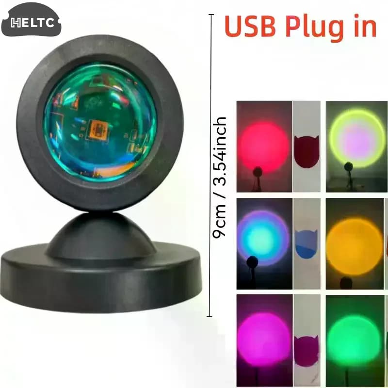 Mini Lampada USB Effetto Tramonto, Proiettore LED Notturno con 6 Colori Commutabili, Luce Atmosfera Arcobaleno per Decorazione Parete Camera da Letto, Regalo