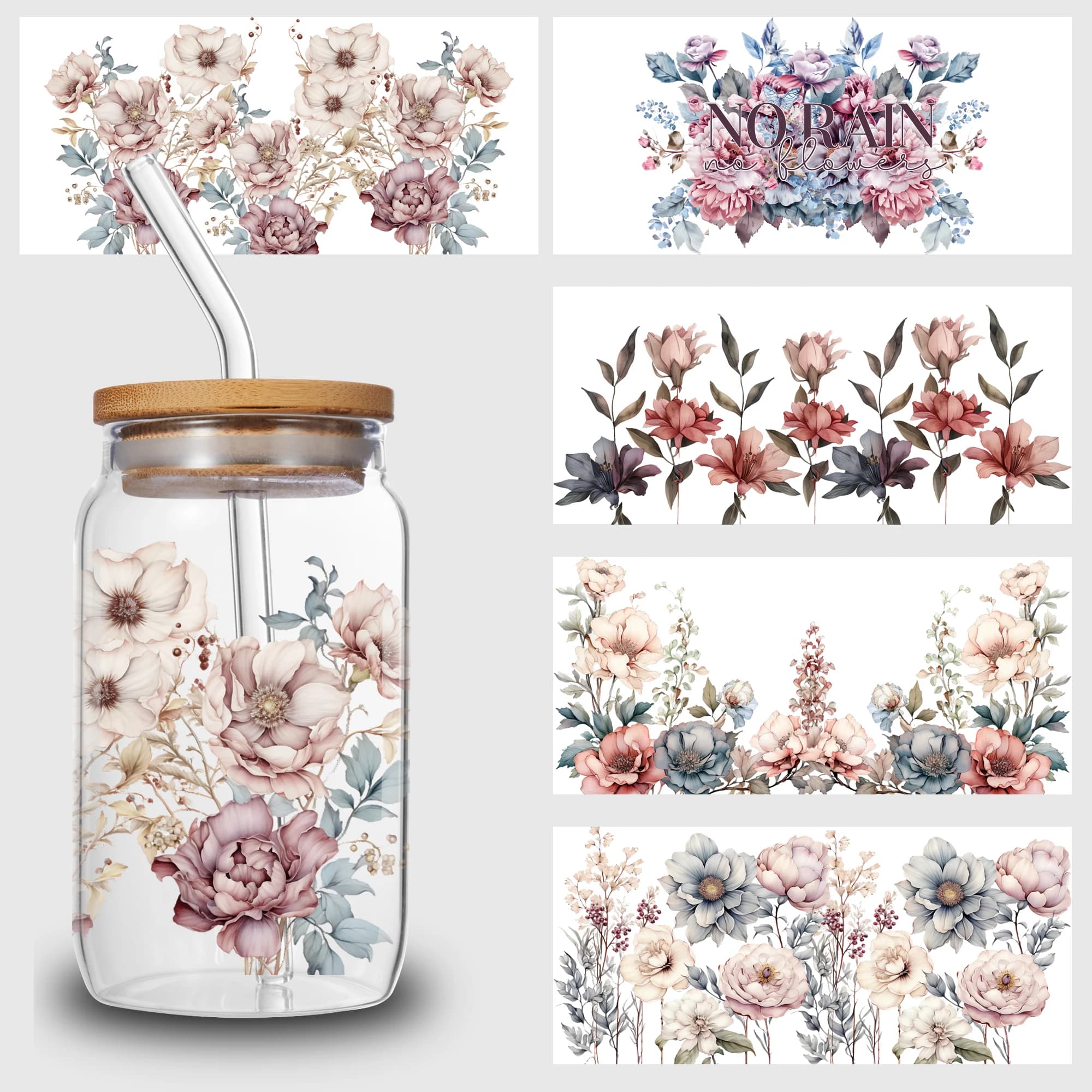 5 Sheets Of Flower UV DTF Transfer Stickers, Waterproof Stickers, Stickers, Suitable for DIY,Crafts For 16 oz glass