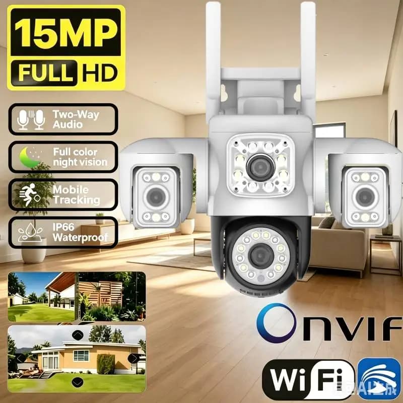 YOOSEE 6K 15MP 4Lens 3 Screens Wifi PTZ Camera Outdoor Color Night Vision Motion Detection Two Way Audio Security Camera