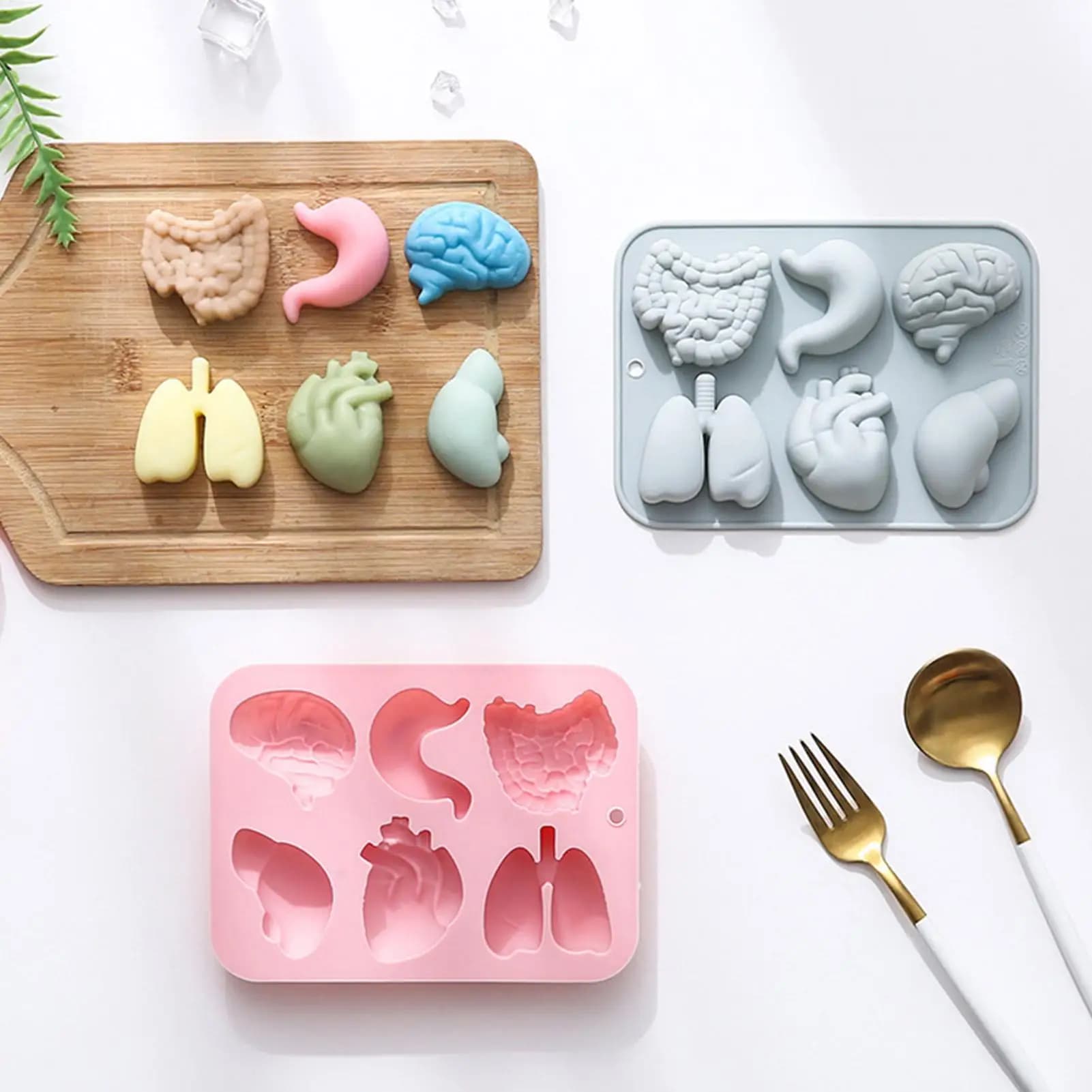 Stampi in silicone per organi Halloween Forma di organo 3D Caramelle al cioccolato Budino Cubetti di ghiaccio Vassoio Cupcake Cottura Caramelle Biscotto Stampo per ghiaccio