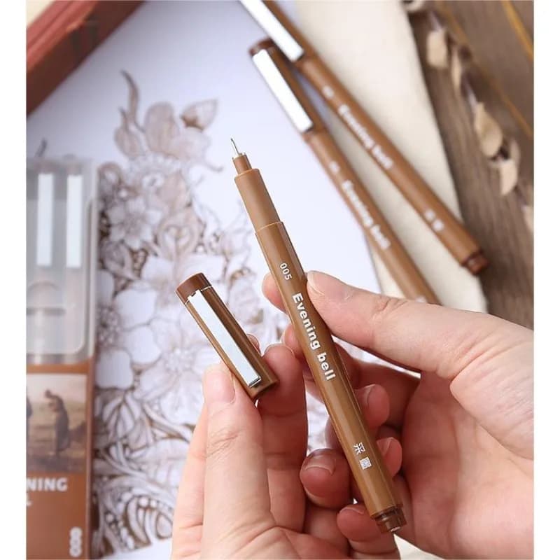 Punta Pigmento Liner Penna Marrone Manga Pennarelli Penna ad ago Micro-Line Art Dipinto a mano Gancio Disegno a tratteggio Fineliner Penne a inchiostro Forniture