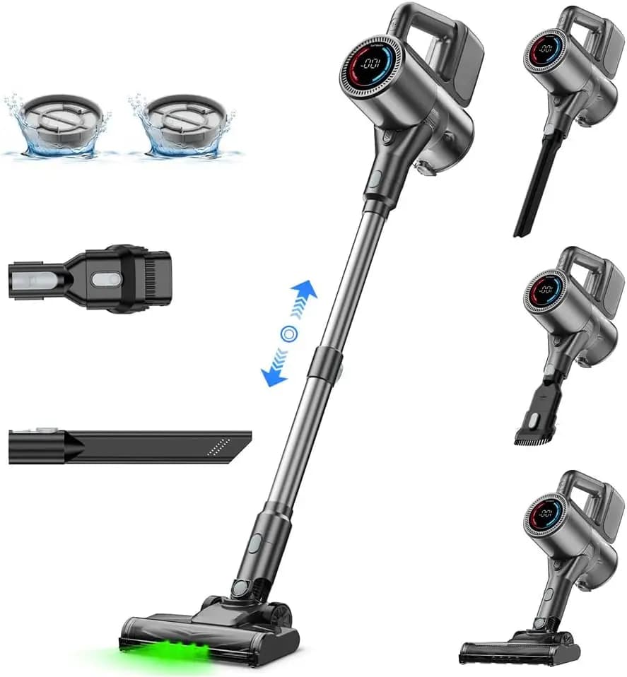 500W/40KPA Cordless Stick Vacuum, 40 Mins Runtime, LED Display & Headlights, 6-Stage Filtration, Self-Standing for Hard Floor & Carpet