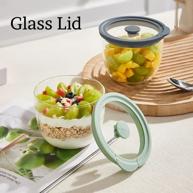 Glass Overnight Oats Container with Airtight Vent Lid Moning Yogurt Parfait Cup Meal Prep Bowl Food Storage Container for Fruit