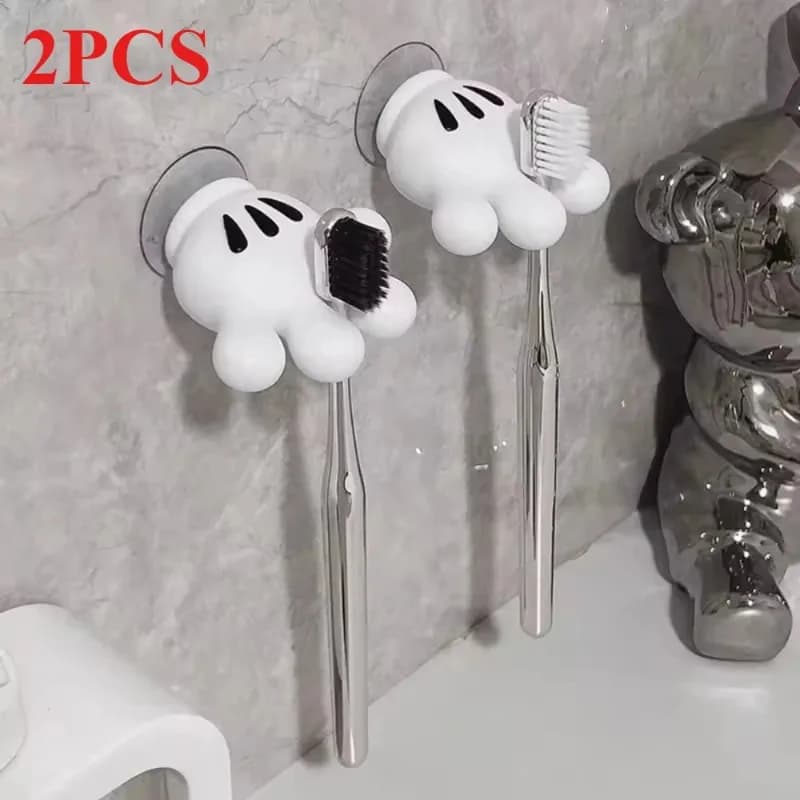 Wall-mounted brush holder, cute toothbrush rack with suction cups, multi-functional bathroom hook for towels and wires