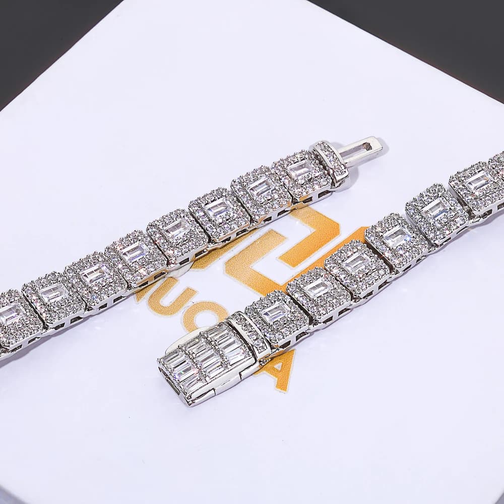 Hip hop Cubic Zirconia CZ Necklace Men's Cuban Tennis Chain Shimmering Brass Silver Plated Rock Sugar Jewelry
