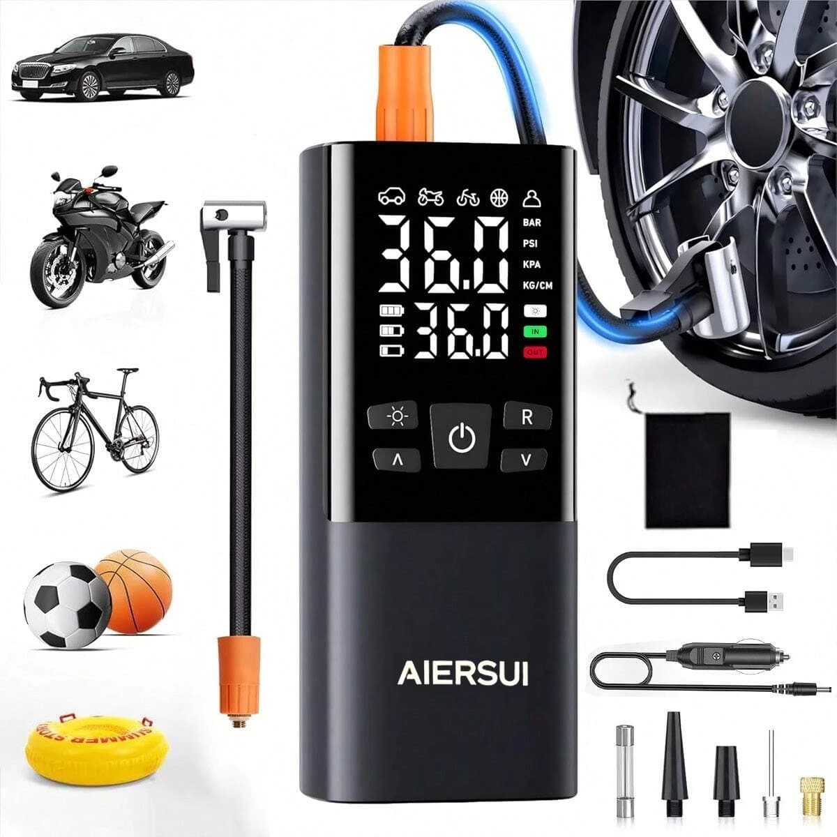 Pompa d'Aria Wireless per Auto 150PSI, Gonfiatore Elettrico Portatile per Pneumatici di Auto, Biciclette e Moto, Compressore d'Aria, Spedizione USA