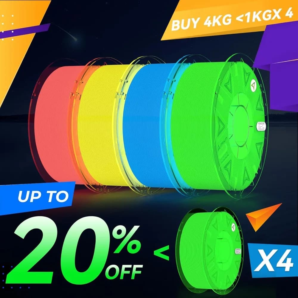 Filamento per Stampante 3D Hyper PLA Luminescente al Buio 1.75mm 4 Colori 4kg Bundle Precisione Dimensionale +/-0.02mm