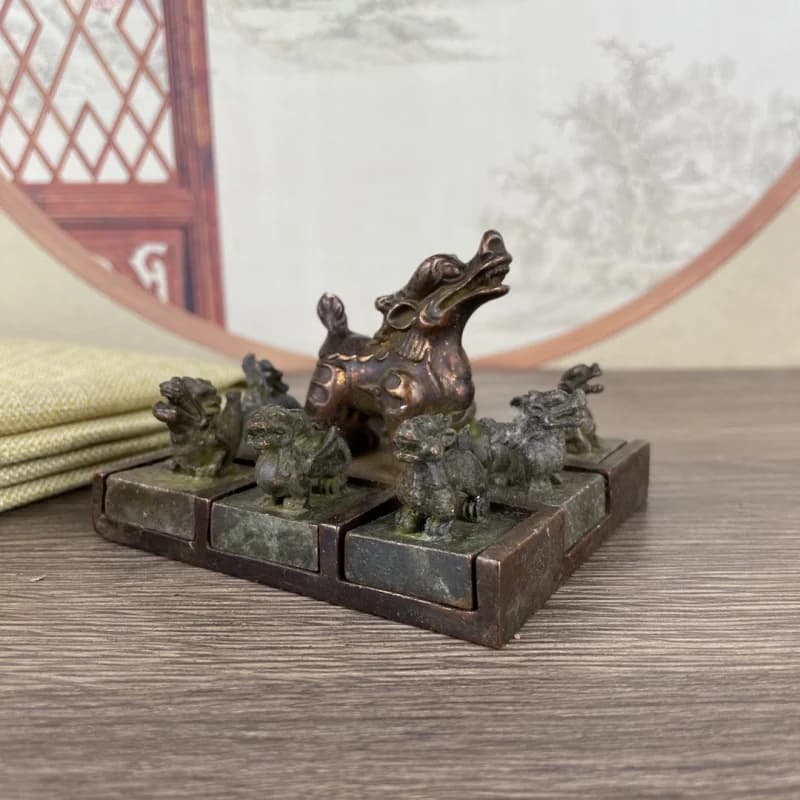 Vintage Old Shell Patina Dragon Nine Sons Seal Set Vintage Antique Miscellaneous Collection Stamp Home Study Gift