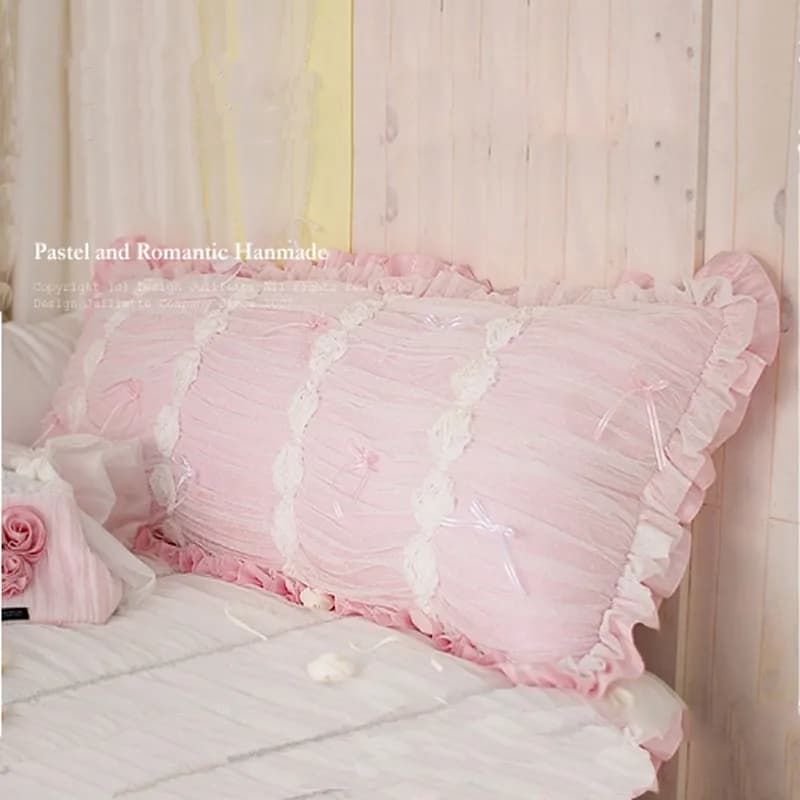 Beautiful Rose Design Long Pillowcase Romantic Lace Ruffle Pillow Case Double Bed Pillow Cover Princess Bedroom Pillowcases