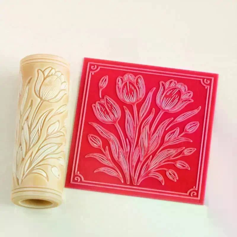 Rullo per Argilla con Motivo Teschio Floreale, Rullo per Texture in Argilla, Rullo per Stampa Ceramica, Rullo Texturizzato per Polimeri, Utensili Fai da Te per Ceramica e Artigianato