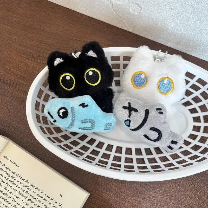Simpatico cartone animato peluche gatto nero portachiavi borsa ciondolo decorazione bambola di pezza Kawaii giocattolo portachiavi per auto accessori regalo per coppie