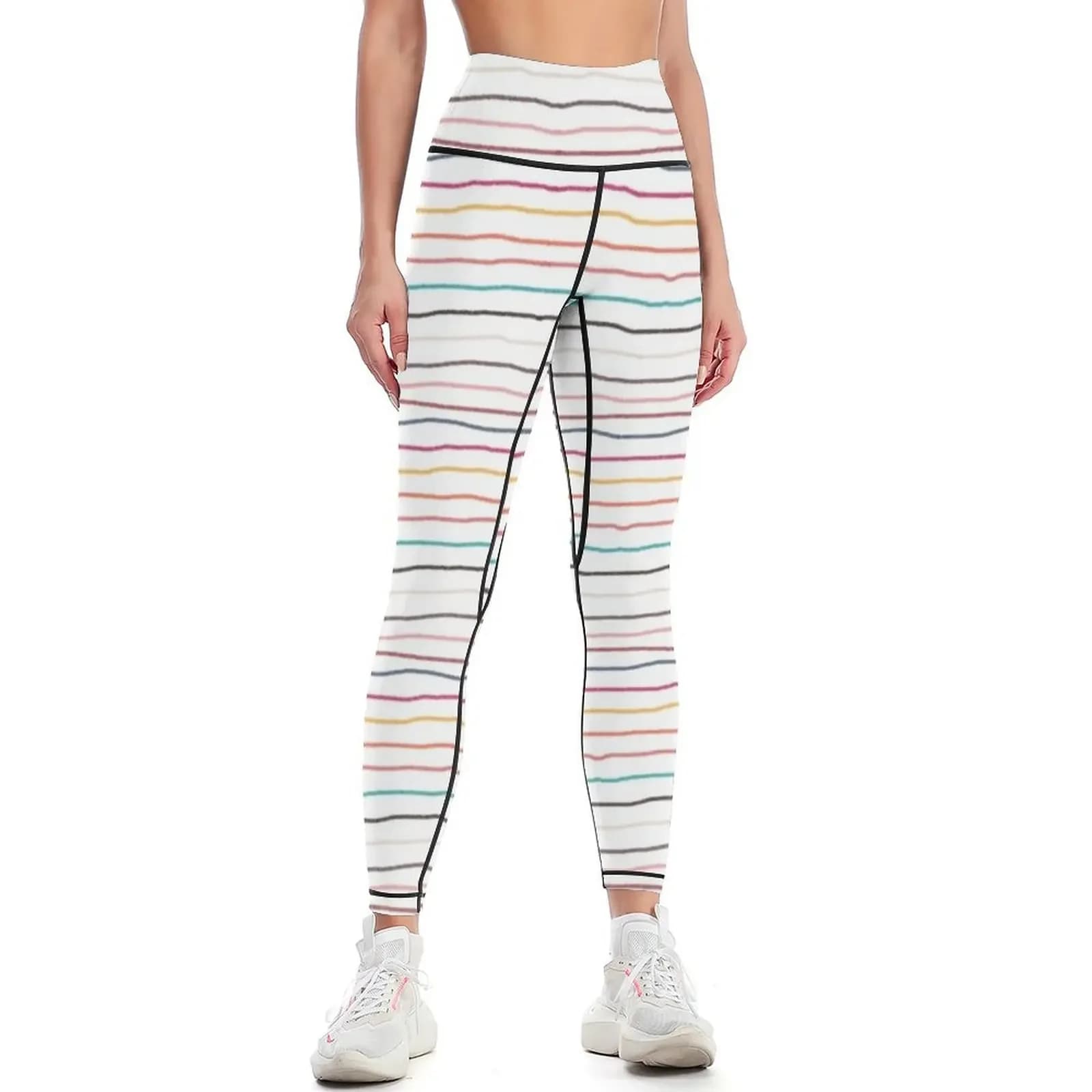 Leggings con motivo a righe orizzontali multicolori, sportivi, da donna, per palestra, pantaloni da donna, fitness, leggings da donna a zampa d'elefante