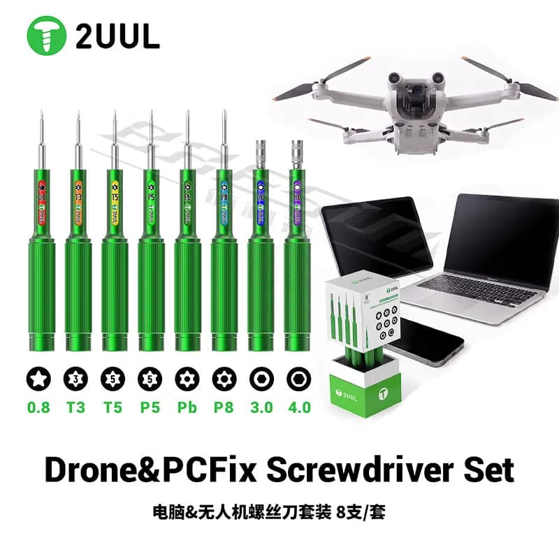 2uul SD95 Drone&PCFix Screwdriver Set 8IN1 0.8/T3/T5/P5/Pb/P8/3.0/4.0 forPhones/Tablets/Laptops /Drones Disassembly Repair Tools