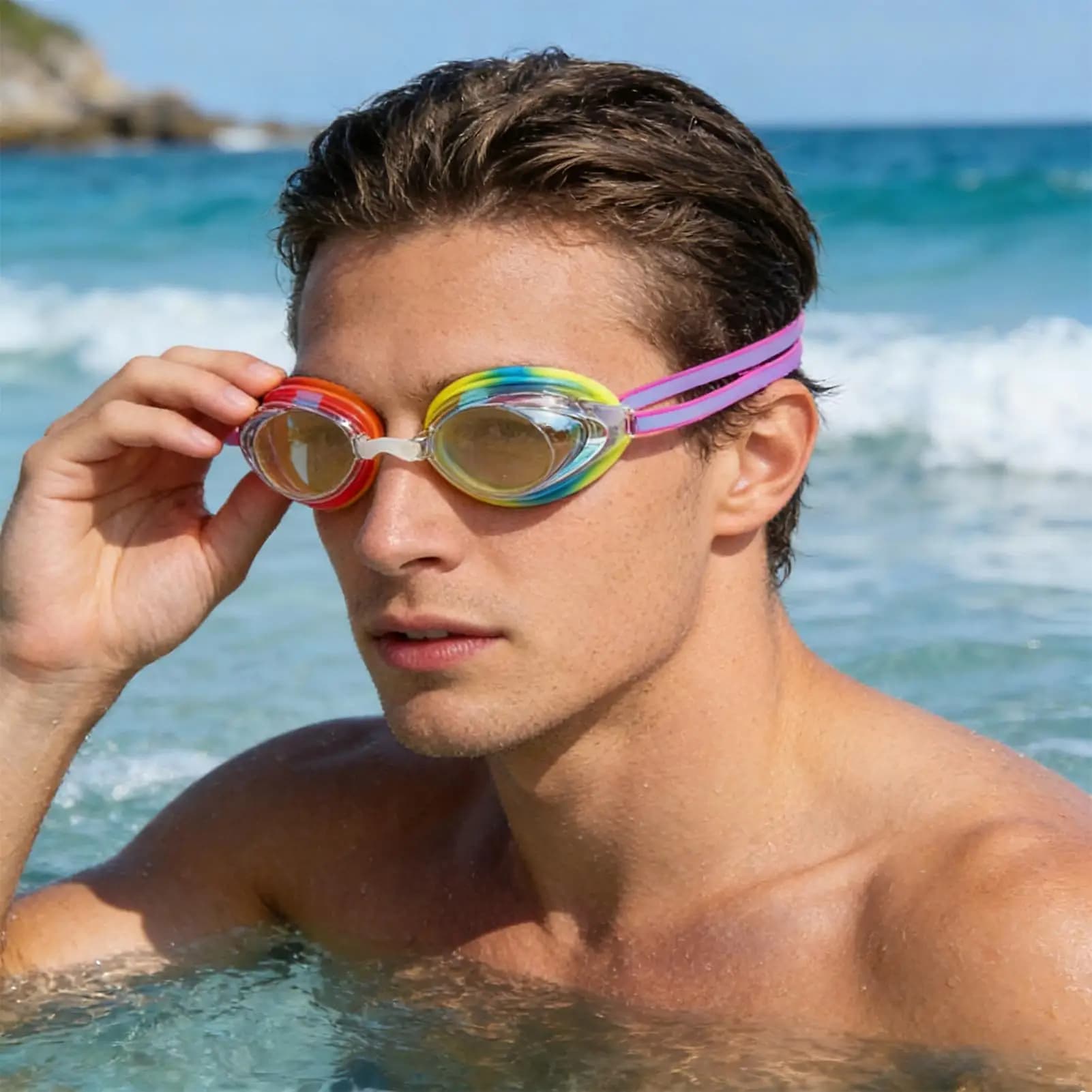 Swimwear with UV protection, unisex swimming glasses for adults, swimming glasses for surfing, sports, beach training, river holidays