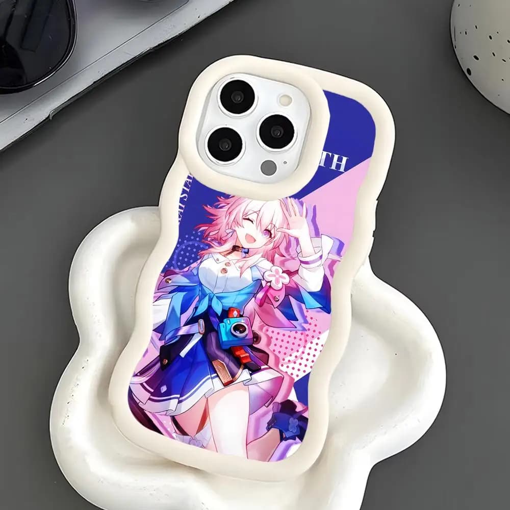 HSR March Phone Case for iPhone 17 16 15 14 13 12 11 Air Pro Max Plus White Soft TPU Wavy Edge Cover