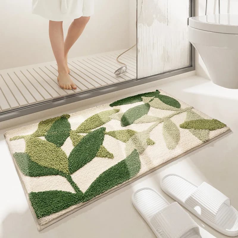 Tappetini da Bagno a Foglia Verde, Morbidi Tappeti Antiscivolo per Doccia, Lavabili, Copertura per Pavimento 40x60cm 50x80cm