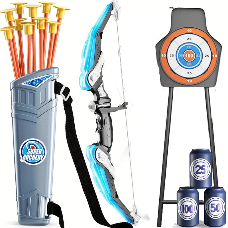 Bow and Arrow Set for Kids, LED Light Archery Playset, 10 Suction Cup Arrows, Big Support Dartboard, Birthday Gifts for Boys