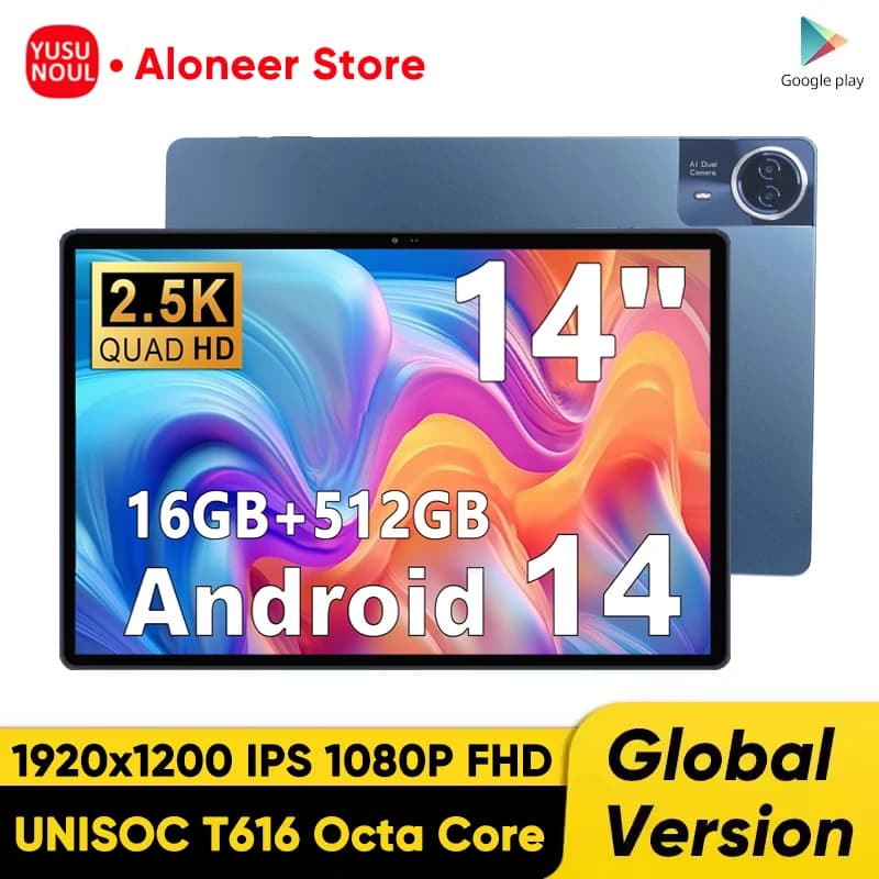 Versione globale Super grande schermo Tavolette da 14,1 pollici Chiamata telefonica wifi 12900mAh16GB + 512GB Tablet 14 pollici Android 14 giochi Studio PAD