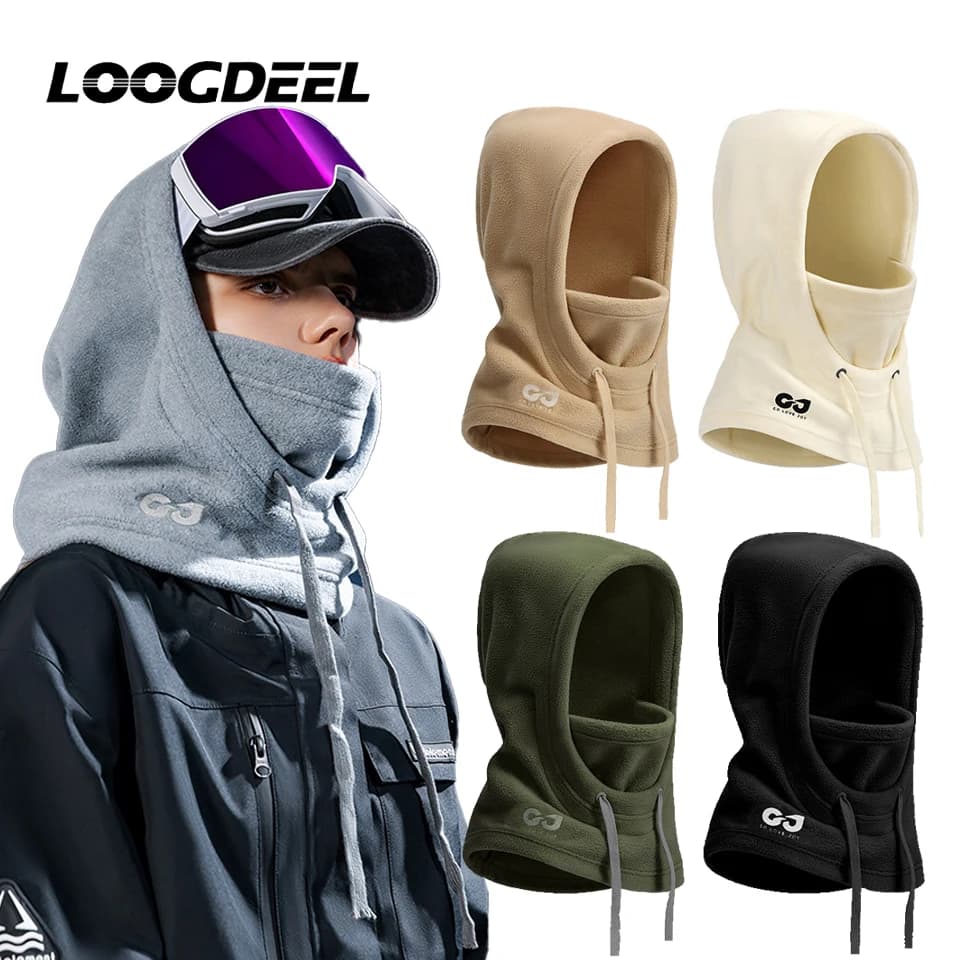 LOOGDEEL Full Face Head Coverings Snowboard Hooded Scarfs Winter Sports Warm Cycling Headgear Winter Thermal Fleece Ski Mask