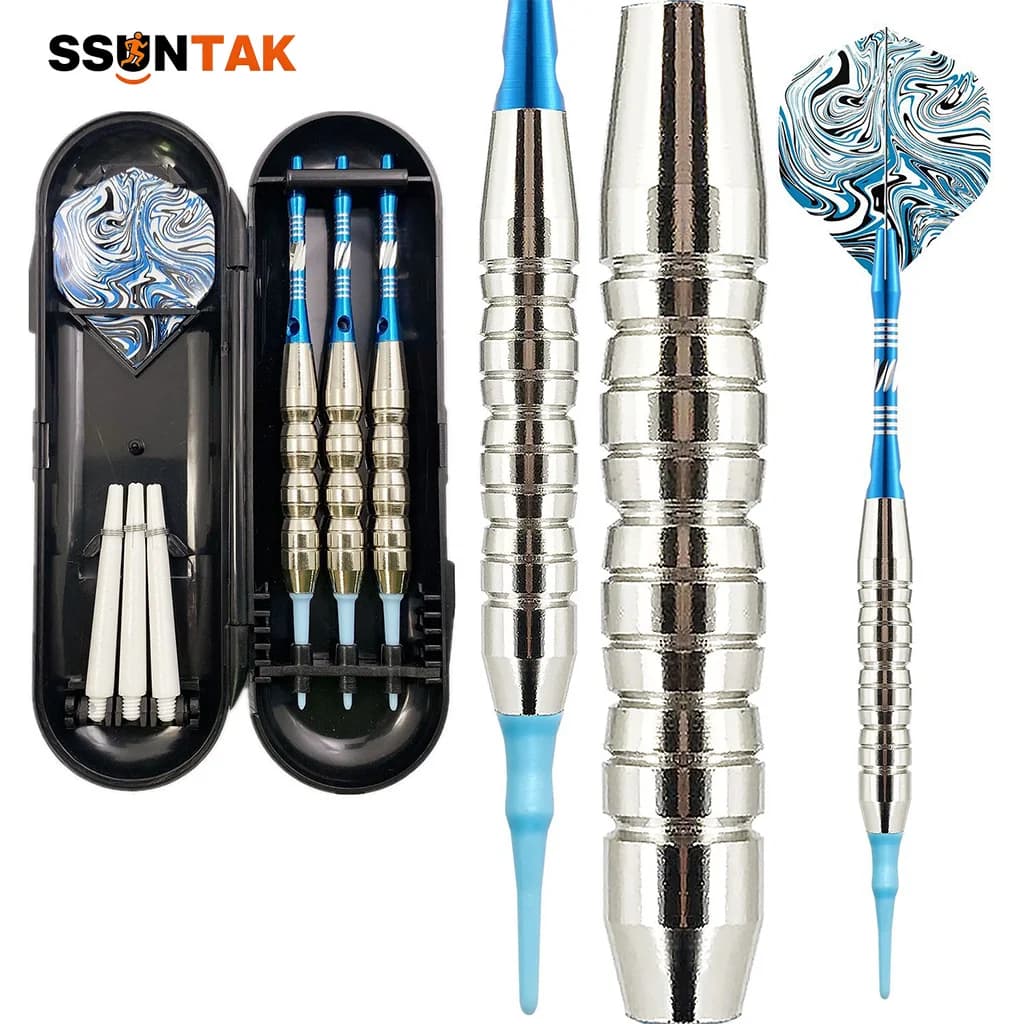 SSUNTAK Knight Soft Tip Darts Set with Storage Box Extra Dart Shafts Flights Indoor Game Electronic Dartboard Darts Accessories