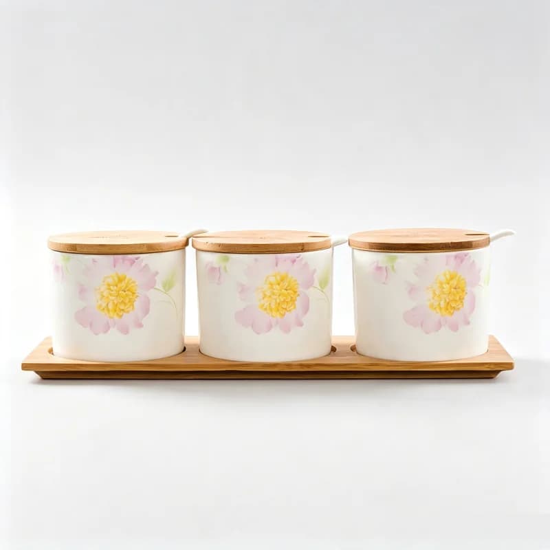Set da 3 pezzi, barattoli da cucina in vera porcellana per spezie, girasole, contenitori in ceramica per condimenti, organizer per spezie da cucina