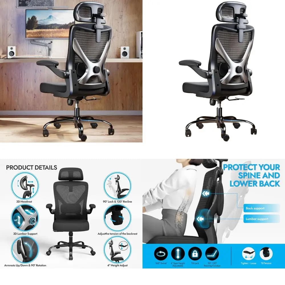 Sedia ergonomica da gaming e da ufficio a forma di X con supporto lombare, schienale in rete e braccioli per un utilizzo confortevole a lungo termine (Nero)