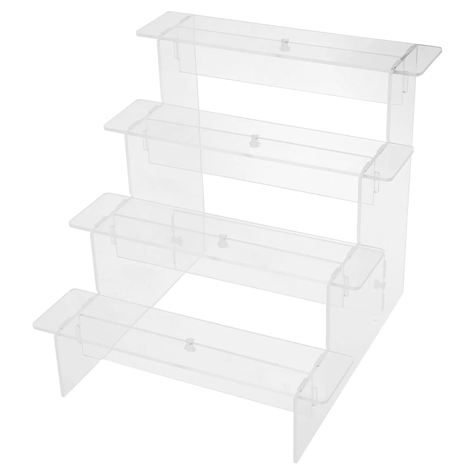 Espositore a 4 Livelli in Acrilico Trasparente, Organizzatore per Profumi, Porta Statuette, Scaffale Espositivo, Ripiano Rialzato