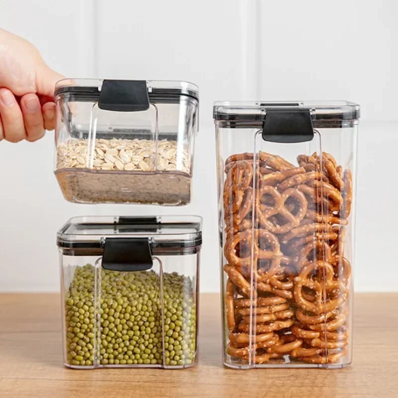 Contenitore Ermetico Trasparente Quadrato da 460/700/950/1300/1800ml per Conservazione di Frutta Secca, Cereali e Alimenti in Cucina